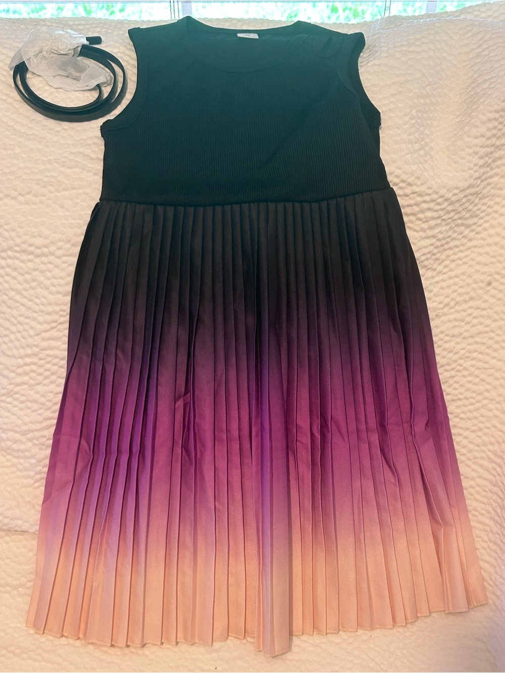 SHEIN Black to Purple to Peach Ombre Pleated Dress